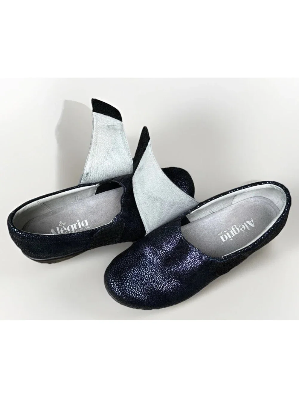 Alegria Lauryn LAU-302 Shimmer Blue Leather Clogs Women 37 US 7/7.5 Comfort Work